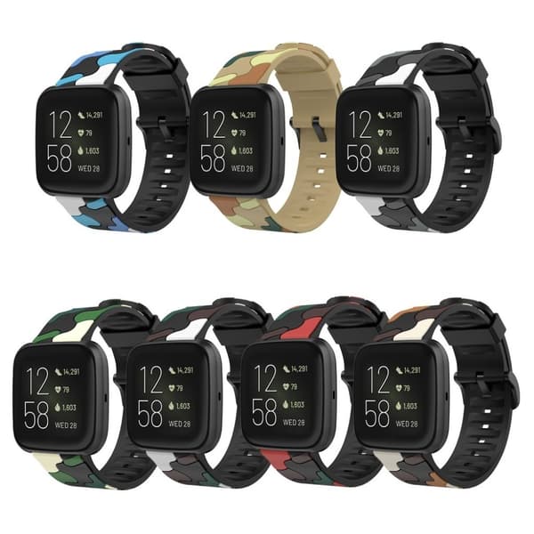 Fitbit Versa 2 / Lite camouflage silikonikellonauha - Musta Black
