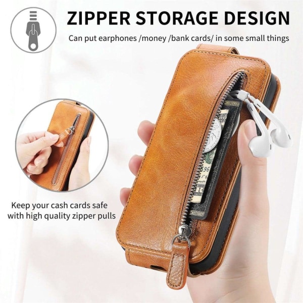 Vertical Flip Phone Suojakotelo With Zipper For Samsung Galaxy A Brown