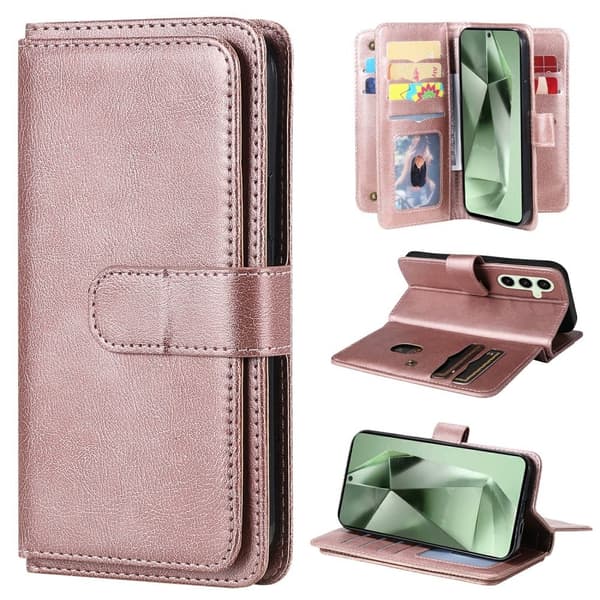 Samsung Galaxy S24 FE etui med pung & 10 kortpladser - Rødguld Pink