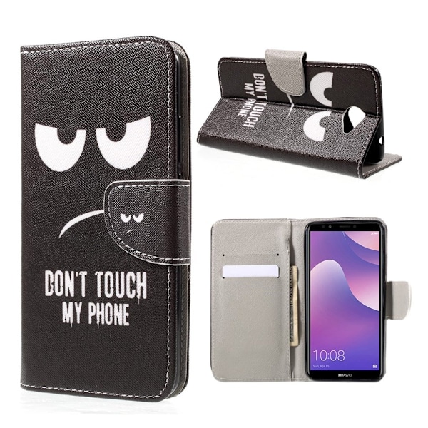 Huawei Y7 (2017) mobilfodral i PU läder plånbok stående läge skyddande - Do not touch my phone multifärg