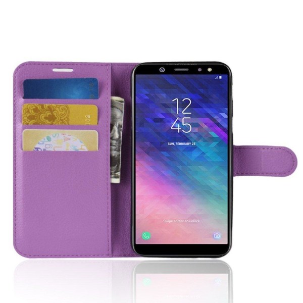 Samsung Galaxy A6 litchi skin magnetisk læder flip cover - Lilla Purple