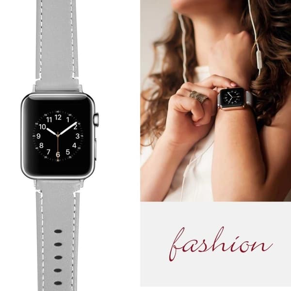 Apple Watch Series 5 / 4 44mm klassisk urrem i ægte læder - Grå Silver grey