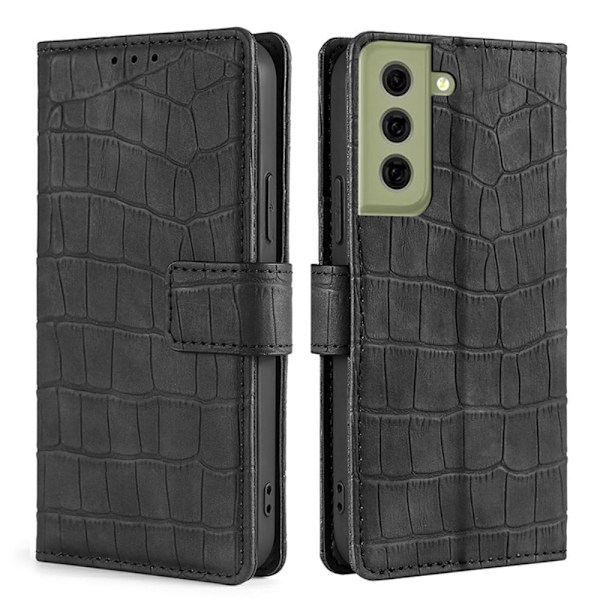 Læderetui med Krokodille Tekstur til Samsung Galaxy S21 FE - Sort Black