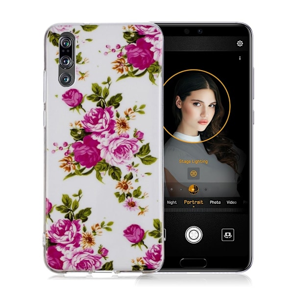 Huawei P20 Pro mobilskal silikon självlysande tryckmönster - Blommande blomma Rosa