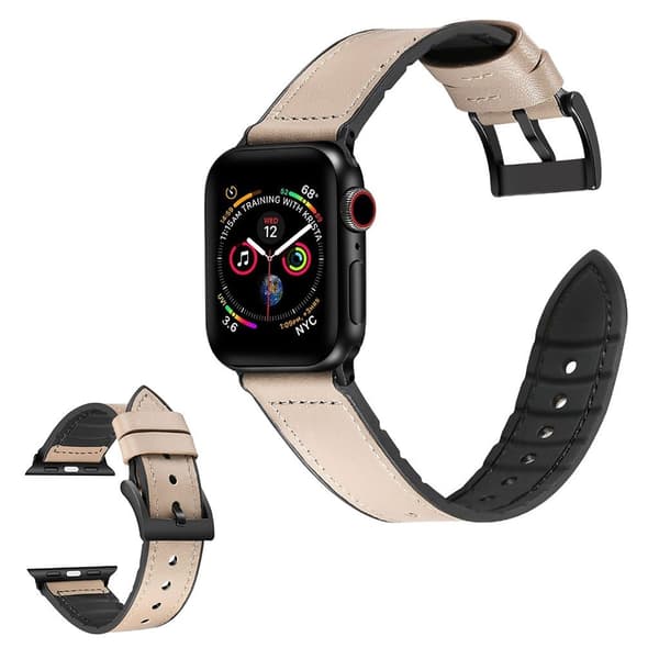 Apple Watch Series 6 / 5 40mm silikone + læderbelagt urrem - Lysegrå Silver grey