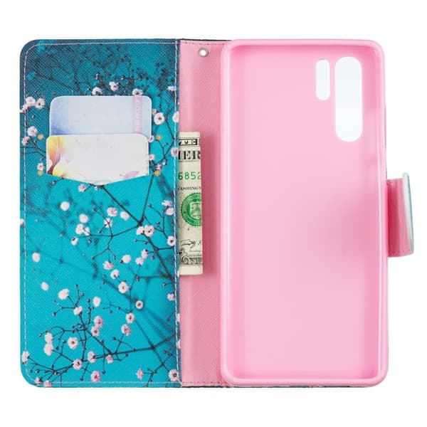 Huawei P30 Pro mønstret læder flip etui - Træ med Blomster Multicolor