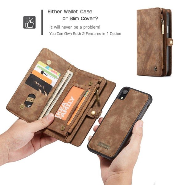 iPhone Xr CASEME 2in1 monitoimi lompakko suojakotelo magneetti suojakuorella - Ruskea Brown