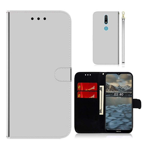 Mirror Nokia 2.4 flip etui - sølv Silver grey