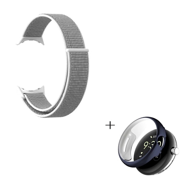 Google Pixel Watch-urrem i nylon med sort cover - Grå / Hvid White