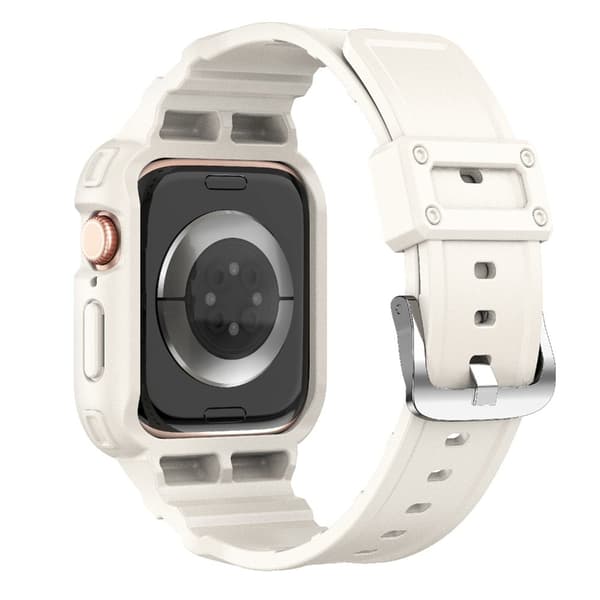 Apple Watch Series 10 42mm Flexible One-Piece Solid Color Watchband with Protective Case - Starlight White