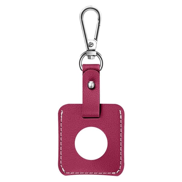 AirTags firkantet lædercover med nøglering - Rose Pink
