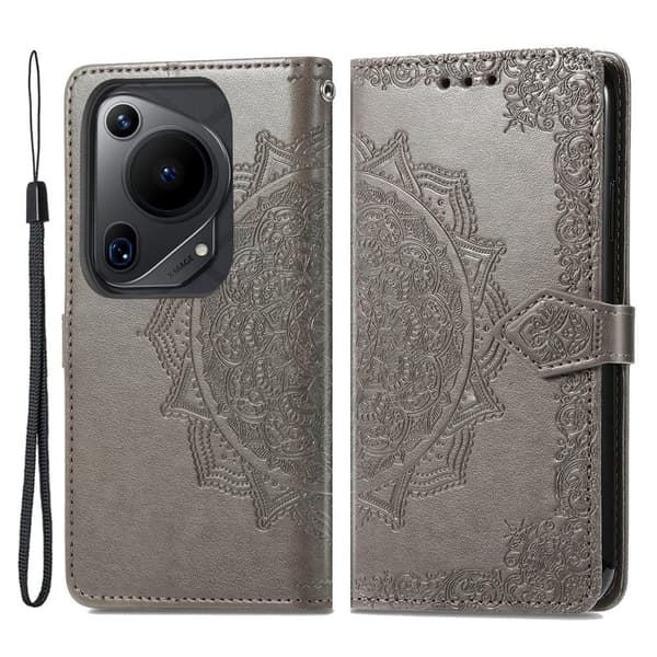 Mandala Huawei Pura 70 Ultra etui i lær - Grå Silver grey