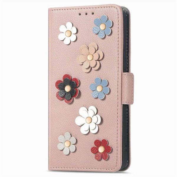 Pehmeä kukkakoristelu nahkakotelo Xiaomi 12 Lite - Ruusukulta Pink