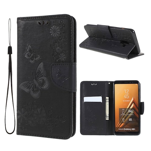 Butterfly läder Samsung Galaxy A8 (2018) fodral - Svart Svart