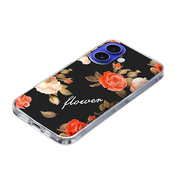Vibe iPhone 16 Plus cover - Blomster På Sort Baggrund Black
