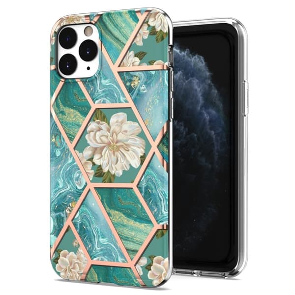 Marble iPhone 11 Pro Suojakotelo - Blue Flowers Green