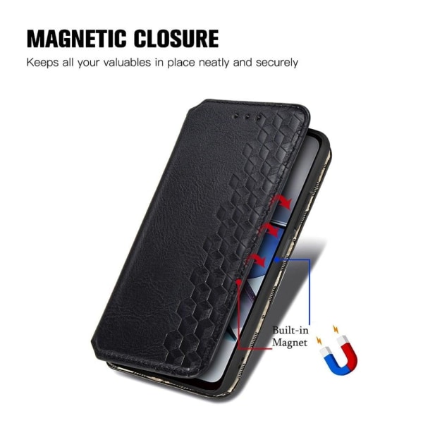 Læder Etui med A Stilfuldt Rhombus Tryk til Motorola Moto G23 / G13 - Sort Black