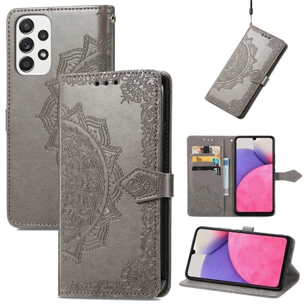 Mandala läder Samsung Galaxy A73 fodral - Silver/Grå Silvergrå