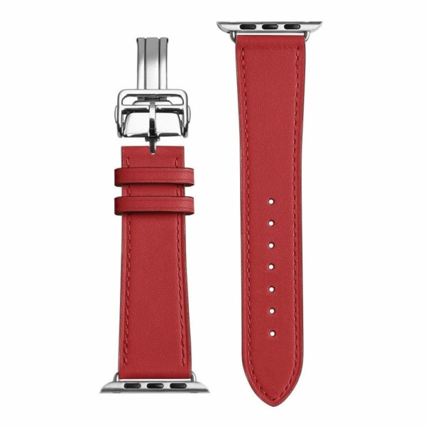 ægte læder sølv spænde rem til Apple Watch Series 6 / 5 44mm - r Red