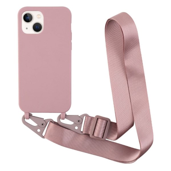 Ohut TPU-kotelo, jossa on mattapinta ja säädettävä hihna iPhone 13:lle - Syvä Vaaleanpunainen Pink