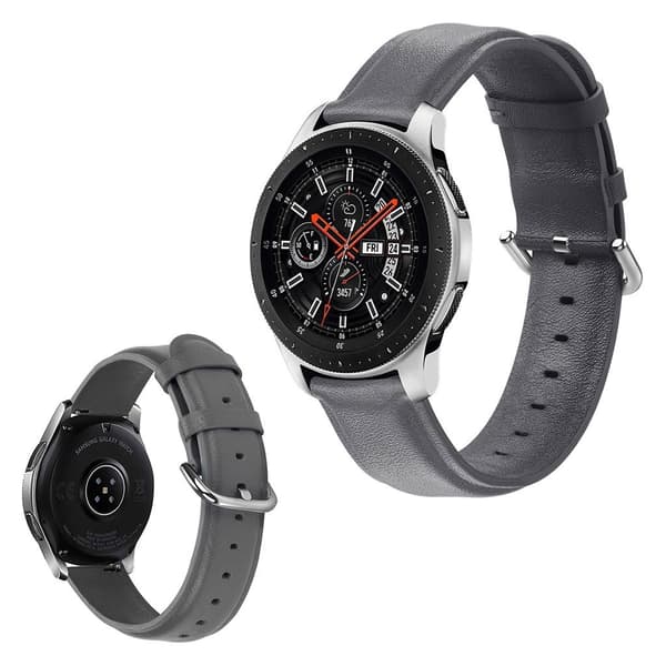 Samsung Galaxy Watch (46mm) ægte læder Urrem - Grå Silver grey