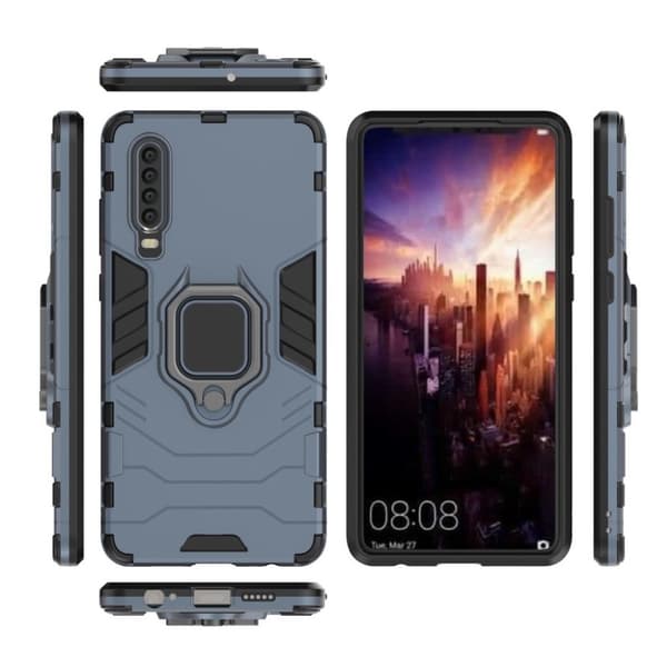 Huawei P30 fodral med finger ring ställ - Mörkblå Blå