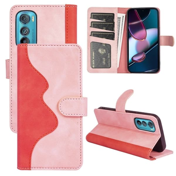 To Farvet Læder Flip Case til Motorola Edge 30 - Lyserød Pink