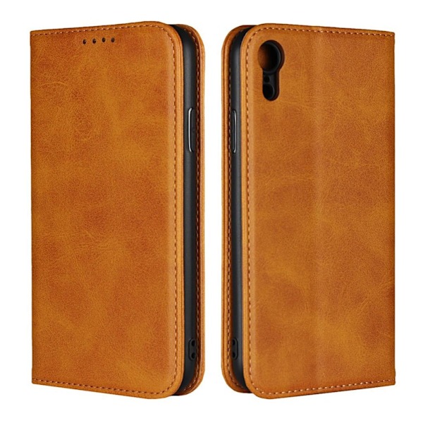 iPhone Xr magneettinen synteetti nahkainen lompakko suojakotelo kortti paikoilla - Ruskea Brown
