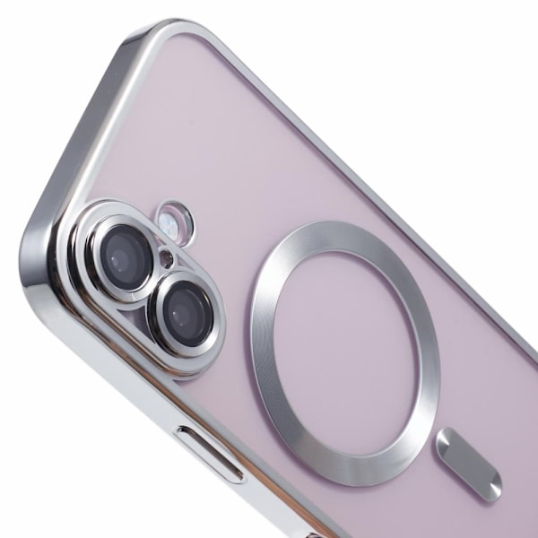 iPhone 16 Plus Magnetfodral Galvaniserad ram Flexibelt telefonskydd med linsfilm - Silver Silvergrå