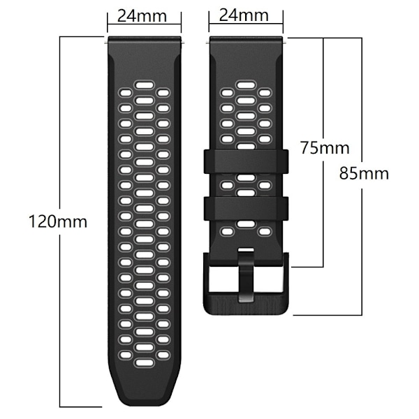 24mm kaksivärinen silikonikello Suunton ja Fossilin kellolle - Tummansininen / Musta Blue