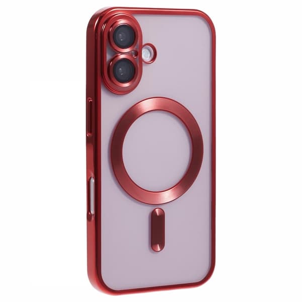 iPhone 16 Plus Magnetfodral Galvaniserad ram Flexibelt telefonskydd med linsfilm - Röd Röd