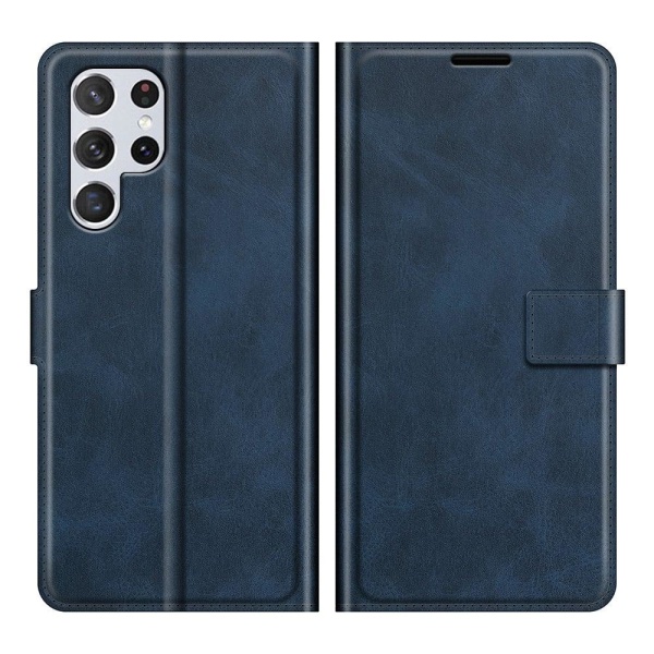 Hållbart konstläder Samsung Galaxy S22 Ultra fodral med plånbok Blå