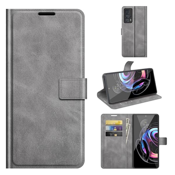 Wallet-style Lær Etui til Motorola Edge 20 Pro - Grå Silver grey