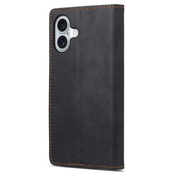 DF-05 iPhone 16-etui Vegansk læder RFID-blokerende telefon cover - Sort Black
