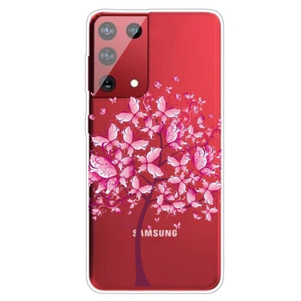 Butterfly Samsung Galaxy S21 Ultra 5G nahkakotelo - Perhonen Puu Pink