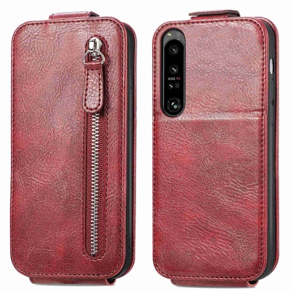 Vertical Flip Phone Suojakotelo With Zipper For Sony Xperia 1 IV - Punainen Red