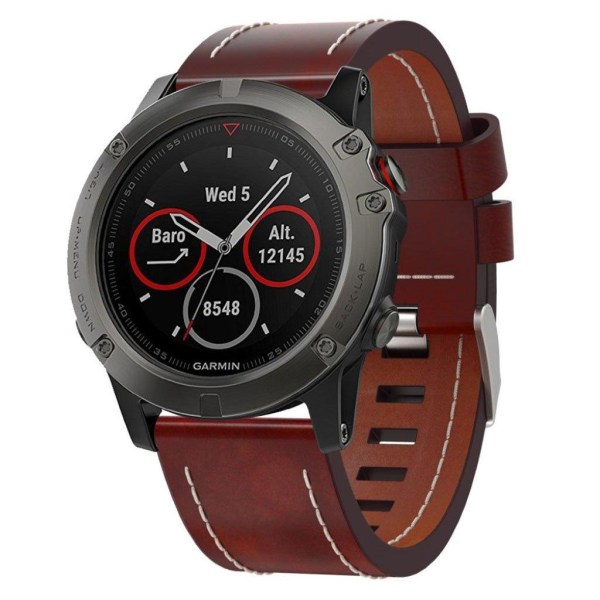 Gamrin Fenix 5X viivaommeltu nahkainen kellonauha Brown