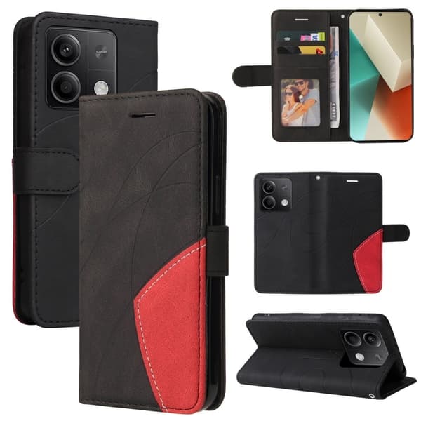 Teksturoitu nahkakotelo hihnalla Xiaomi Redmi Note 13 5G  - Musta Black