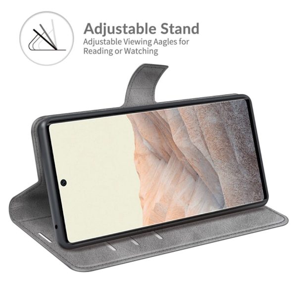 Hållbart konstläder Google Pixel 6 fodral med plånbok - Silver/Grå Silvergrå