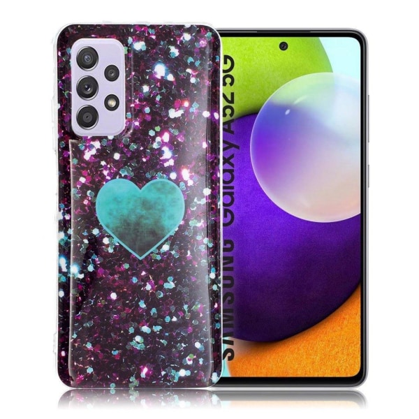 Marble Samsung Galaxy A52 5G Etui - Glimmering Blå Hjerte Multicolor