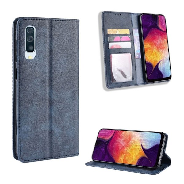 Samsung Galaxy A50 vintage läderfodral - Blå Blå