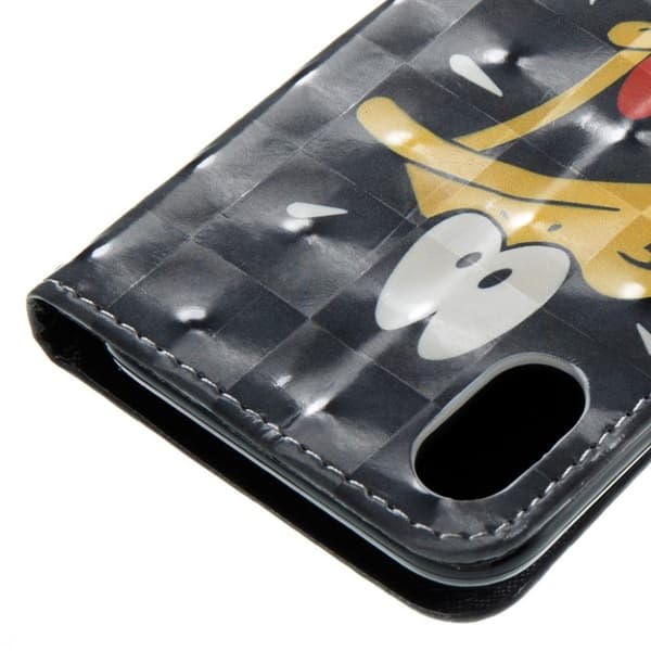 iPhone Xs Max læder flip cover med mønsterprint - Duck And Warning Words Multicolor