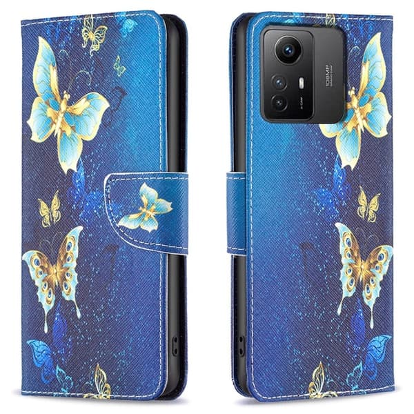 Wonderland Xiaomi Redmi Note 12s Flip Etui - Gyldne Sommerfugle Blue