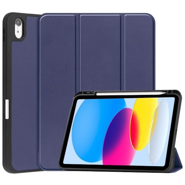 iPad 10.9 (2022) Tablet-etui i vegansk læder Tri-fold Stand Auto Wake / Sleep Beskyttelsescover med penneplads - Blå Blue