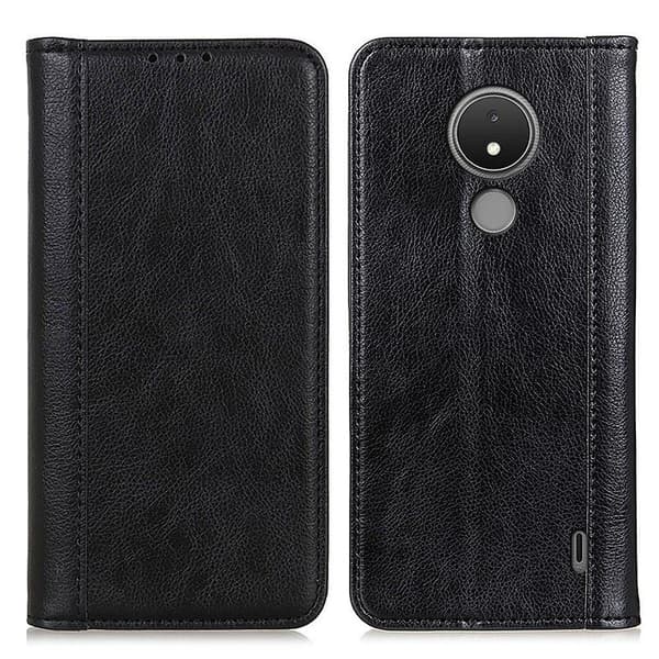 Nokia C21 ægte læderetui med magnetisk lukning - Sort Black