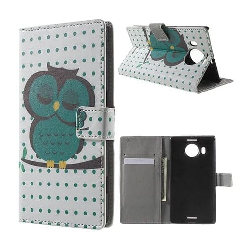 Moberg Microsoft Lumia 950 Xl Lær Etui - Sleeping Ugle På En Gren Multicolor