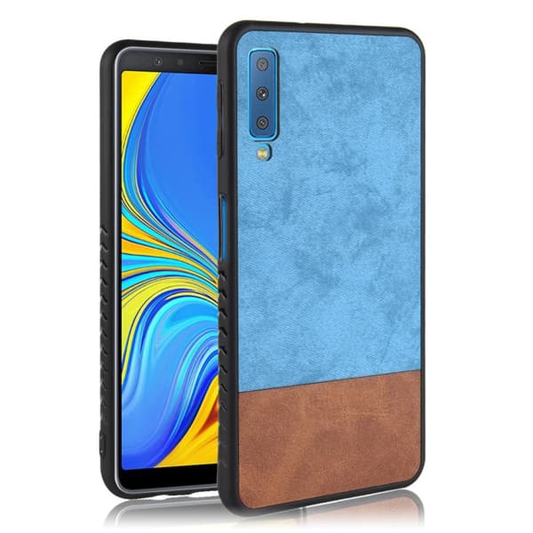 Samsung Galaxy A7 (2018) läderfodral med tvåfärgade skarvar - Blå Blå