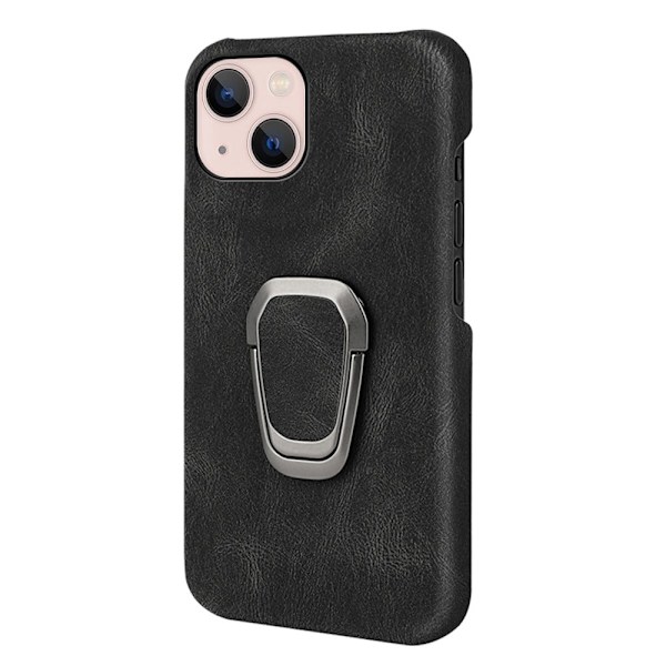Stødsikkert lædercover med oval støttefod til iPhone 14 Plus - Sort Black