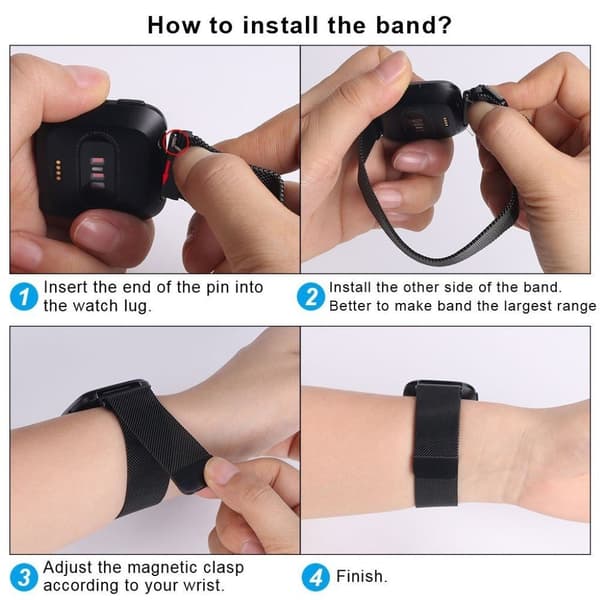 Fitbit Versa 3 slitesterk klokkerem i rustfritt stål - Svart Black