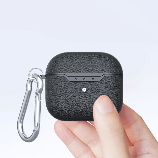 AirPods 3 etui med litchi-tekstur og nøglering - Sort Black